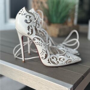 Christian Louboutin Impera White Laser-Cut Stiletto Heels